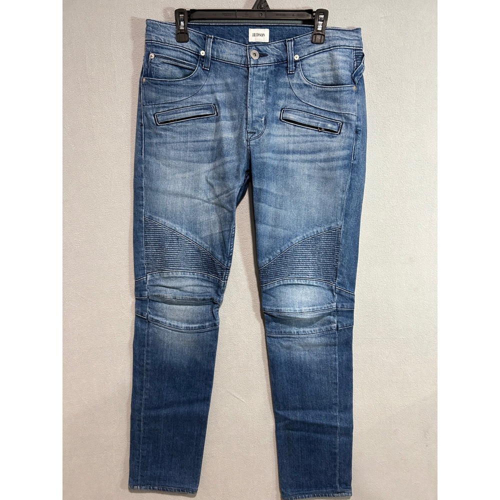 Hudson Jeans Men 33 Blue The Blinder Biker Moto Ribbed Paneled Denim M406DFA